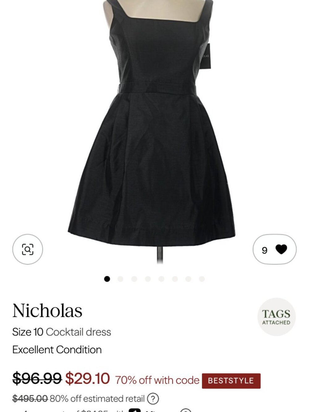 NWT Nicholas Black Square Neck Fit Flare Cocktail Dress Size 10